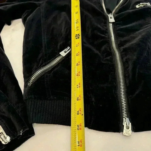 Armani Exchange velvet Black Moto zipped women's jacket pockets, size M - Picture 6 of 9